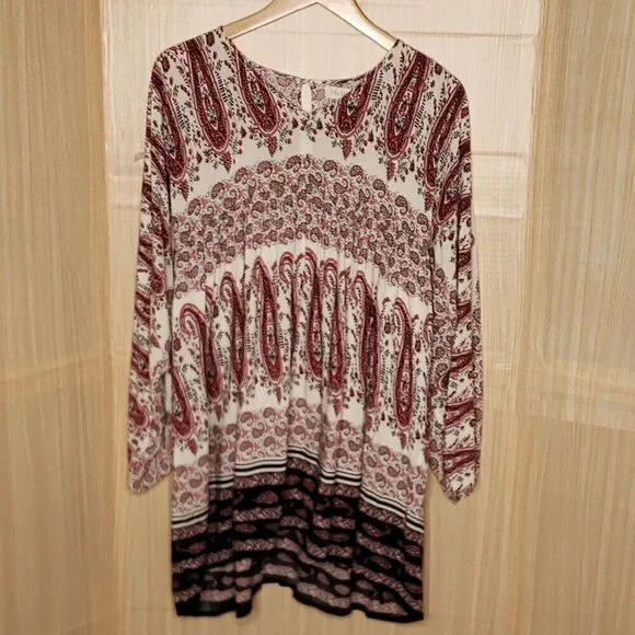 Velzera Womens White Paisley Flowy Dress Or Tunic Top Large - Picture 1 of 7